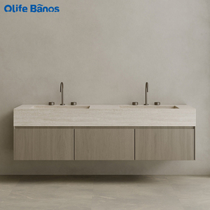 <span class=keywords><strong>Mueble</strong></span> de tocador de baño de lavabo doble montado en la pared de lujo <span class=keywords><strong>con</strong></span> encimera de piedra sinterizada de mármol de varios colores para baño de hogar de lujo - Product Image 3