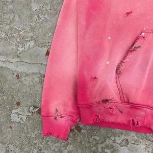 Sudadera con capucha desgastada con lavado de ácido y piedra con cremallera cuadrada de gran tamaño para hombre y mujer, sudadera Vintage con cremallera desteñida al sol - Product Image 4