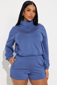 Wholesale 2025 Sweatsuit Sets <b>Women</b> Fashion Turtle Neck Long Sleeve Solid Color Casual <b>Top</b> Sweatshirt Shorts Set - Product Image 4