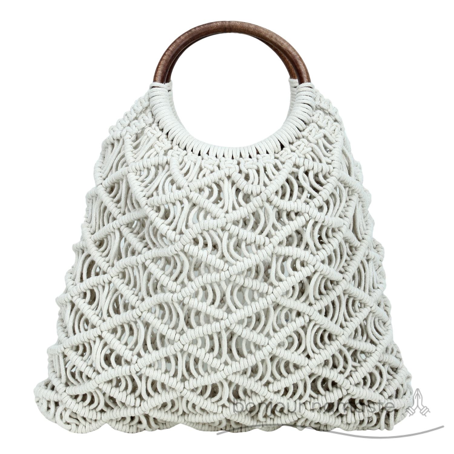 White Macrame with Wooden Handle