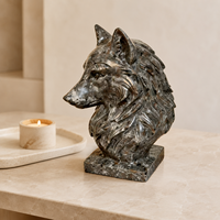 Sculpture de tête de loup en pierre naturelle polie à la main, sculpture animale en cristal pour la décoration de la maison et du bureau, et cadeau pour collectionneur