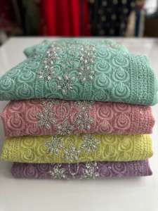 Nouveau concepteur doux Georgette broderie travail Kurti ensemble lourd soie pantalon doux broderie Dupatta-Dhwaja exportation inde Pakistan - Product Image 3