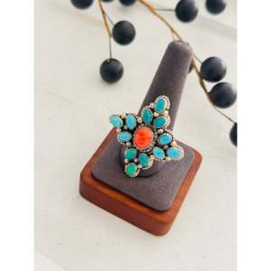 Navajo-Made Multi Stone & Sterling Silver <b>Cluster</b> Ring Size 10.75 <b>Crystal</b> Jewelry - Product Image 3