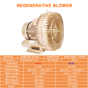 Factory Supply 3hp Electric High Airflow Single Stage Aluminum Alloy Side Channel Ring <strong>Blowers</strong> - Product Image 2