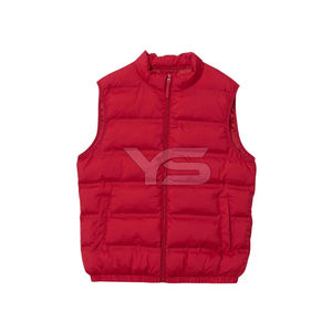 Veste d'hiver pour homme, antibactérienne, col montant, sans manches, matelassée, fermeture éclair, style décontracté chic, motif uni, logo sur le devant - Product Image 1