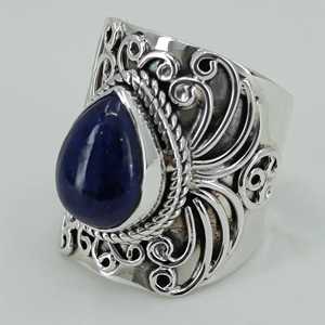 Handmade 925 Sterling <b>Silver</b> <b>Statement</b> <b>Ring</b> Lapis Lazuli Natural Blue Pear Shape Gemstone Boho September Birthstone Jewelry Cut - Product Image 4