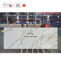 Meja Makan Quartz prasmanan kustom, 6 tempat duduk kelas atas panjang Premium bergerak Calacatta emas mudah untuk dibersihkan, atasan meja makan