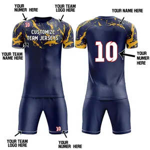 Autumn Season Football Uniforms with Custom Team Name and Number Soccer Jersey and Shorts with Embroidery Logo Design and Tags