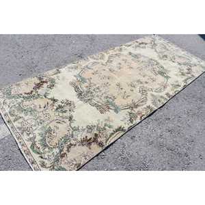 Tapis turc de 3,8 x 9,1 pieds, tapis vintage, tapis en laine unie vert et marron - Product Image 2