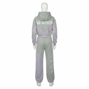 Conjunto de Sudadera Corta con Cremallera y Pantalones Jogger de Pierna Ancha para Mujer, Diseño Bicolor, Bloques de Color, Felpa de Algodón, Chándal OEM al por Mayor - Product Image 4