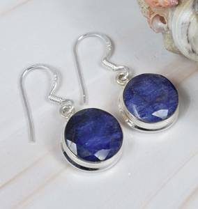 Handmade 925 Sterling Silver <b>Drop</b> Dangle <b>Earrings</b> Blue <b>Sapphire</b> Vintage Shape Wholesale Price Bulk Wedding Party Hook Gift for - Product Image 1