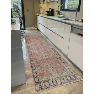 Red and <b>Black</b> Floral Printed Rug, Muted Antique Turkish Office <b>Door</b> <b>Mat</b>,Luxury Velvet Rug - Product Image 4