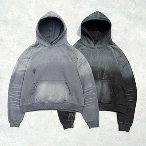 Ropa de calle de lavado ácido desgastado de algodón pesado, fabricantes de ropa, sudaderas con capucha personalizadas cuadradas recortadas de gran tamaño para hombres - Product Image 4