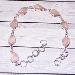 กำไลเทนนิสทำมือ ดีไซน์สวยหรู เงินแท้ 925 ประดับโรสควอตซ์ สำหรับผู้หญิงและผู้ชาย ล็อคแบบเก๋ไก๋ ทันสมัย - Product Image 2