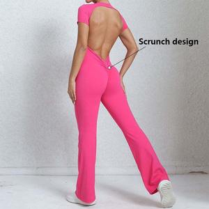 Combinaisons sans dos élastiques respirantes et sans couture pour femmes, combinaisons de sport, entraînement, une pièce, yoga, fitness, évasées - Product Image 2