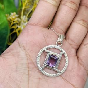 Handmade 925 Sterling Silver Amethyst Pendant Necklace Simple Design Plain Jewelry with <b>Charm</b> Pendants - Product Image 2
