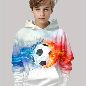 Sweat-shirt décontracté pour enfants avec col à capuche, manches longues, imprimé 3D Footbaii, tissu tricoté, haut pour garçons pour le printemps et l'automne - Product Image 3