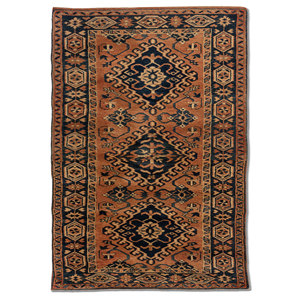 Alfombras de Lana Anudadas a Mano con Diseño Geométrico Nuray, Rectangulares de 9x12, con Patrón Abstracto para Sala de Estar o Dormitorio, Naranja y Rojo - Product Image 1