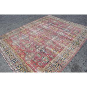 Vintage Turkish Rug 7.2x9.5 ft, <b>Red</b> Camouflage <b>Wool</b> Rug - Product Image 3