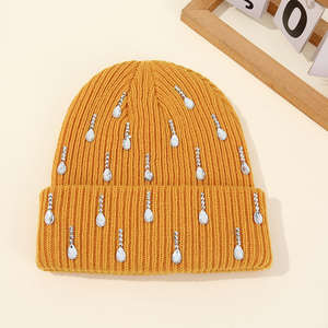 Gorro de Punto de Alta Calidad Estilo Y2K Hip Hop, Gorro de Invierno Cálido para Esquí, Gorro con Pedrería, Logotipo Personalizado, Gorro con Pedrería Brillante en Forma de Gotas de Agua - Product Image 5