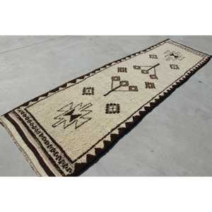 พรมตุรกีวินเทจ, พรมปูพื้นขนาด 3.2x11.7 ฟุต, พรมขนสัตว์โมร็อกโกสีน้ำตาลขาว - Product Image 3