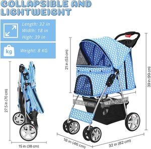 Poussette pour chien TH-PSP-421 pour petits chiens Poussette pliable pour animaux de compagnie Poussette pour chiot Kitty avec panier de rangement - Product Image 4