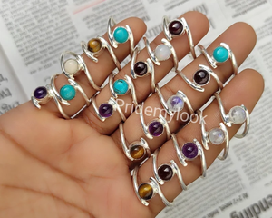 Lote de anillos de piedras preciosas mixtas al por mayor, piedras preciosas naturales a granel chapadas en plata de ley, lotes de joyería al por mayor, anillos de moda de tendencia - Product Image 3