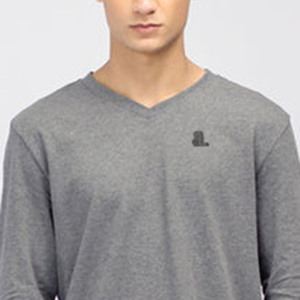 T-shirt en coton à manches longues pour homme, col en V, t-shirt à col en V, logo personnalisé, t-shirt à manches longues pour homme, col en V - Product Image 2