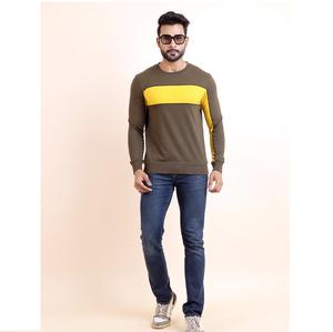 Sudadera de manga larga de corte y costura de punto de bucle Premium para hombre, ropa informal de oliva suave, elegante y cómoda para invierno - Product Image 1