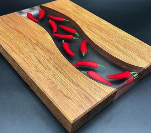 Planche à découper en bois et résine de qualité supérieure, fabriquée à la main, en bois massif et résine époxy, bloc de boucher pour la viande, les légumes, le pain - Product Image 5
