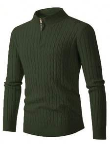 Pull à col montant pour homme en coton peigné 100% anti-froissement et anti-boulochage, tricot torsadé, logo personnalisable - Product Image 4