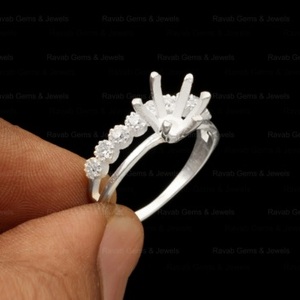 925 Sterling Silver Plated 6mm Pre Notched Zircon Half Eternity Semi Mount <b>Blank</b> Prong Set Keepsake Breastmilk Gemstone Resin - Product Image 3