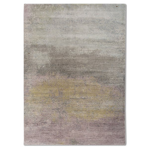 Alfombra Kavi Gris y Negra Anudada a Mano de Lana y Seda de Bambú con Patrón Abstracto Afterglow para Uso Doméstico-Eskm-04 - Product Image 1