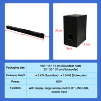 DAAO Deep Bass Sound Bar dengan Subwoofer Pasif 5.5" 60W 2.1 Channel 3 Speaker Sistem Speaker TV untuk Audio Home Cinema