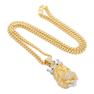 Pendentif de luxe en forme de tête de roi, plaqué rhodium, ton or et argent, avec couronne et pierres Moissanite serties, style Hip Hop pour homme - Product Image 2