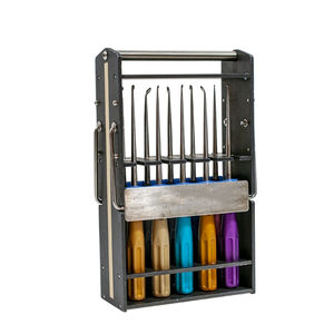 Plateau de stérilisation et de rangement pour curettes manuelles en acier inoxydable, support pour instruments médicaux, fentes sécurisées, manipulation sécurisée, transport chirurgical - Product Image 1