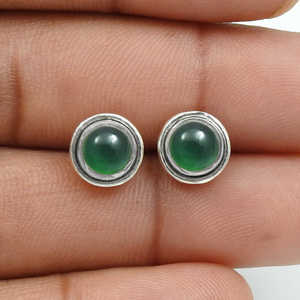 Wholesale Fashion Unisex Jewelry With Green Onyx Gemstone In Round Shape Ear <b>Studs</b> Crafted From 925 <b>Sterling</b> <b>Silver</b> <b>Stud</b> <b>Earring</b> - Product Image 4