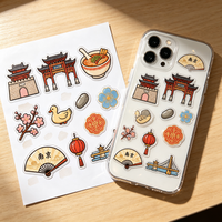 Pack d'autocollants 3D en époxy Patrimoine de Nanjing pour coque de téléphone transparente, motifs Port de la ville, Lanterne, Canard, Accessoire technologique mignon