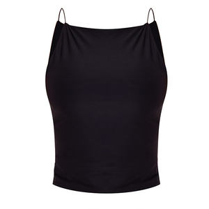 Haute qualité personnalisé femmes élégant noir Slinky robe d'épaule à bretelles décontracté col droit haut fabrication en gros - Product Image 1