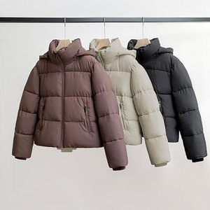 Veste matelassée courte pour femmes, manteau d'hiver chaud avec capuche amovible, poches zippées, vêtements d'extérieur matelassés courts pour femmes - Product Image 4