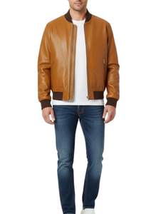 OEM Mens PU Leather Bomber Jacket Solid Color, Front Zipper Closure, Streetwear Jacket - Product Image 4