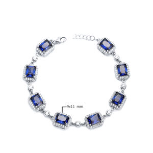 Sapphire CZ Square Shape Silver Stony Charm Bracelet Handcrafted Sterling <b>Fine</b> Jewelry Wholesale Jewellery - Product Image 3