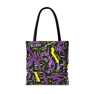 Borsa Tote Dream World Graffiti Portatile con Cerniera in Pelle PU Fodera in Poliestere Tinta Unita con Decorazione a Lettere per Tutte le Stagioni - Product Image 5