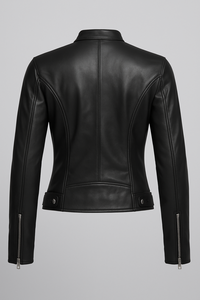 Chaqueta de cuero genuino para Mujer | Ropa de abrigo de moda estilo motero ajustada con cremallera y logotipo personalizado - Product Image 3