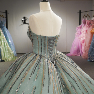 Vestido de Gala Lujoso Dy6960 Verde Menta con Hombros Descubiertos, de Gasa Sólida Vintage y Tul en Capas, para Fiesta de Promoción o Quinceañera - Product Image 2