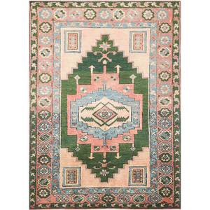 Alfombra de Lana Anudada a Mano Nuray Green Pae-896 con Patrón de Medallón para Decoración del Hogar o del Automóvil, Tamaño 9x12, Alfombras Jaipur US - Product Image 1