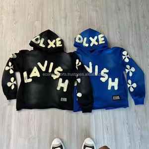 Écusson de broderie en détresse de haute qualité sweats à capuche en éponge française personnalisés pour hommes 100% coton style été délavé à l'acide - Product Image 6