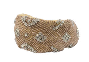 Diadema de Terciopelo Dorado con Cuentas Hecha a Mano, Diadema de Lujo con Cristales de Estrás para Mujer, Diseño Acolchado con Nudo 2026 - Product Image 3