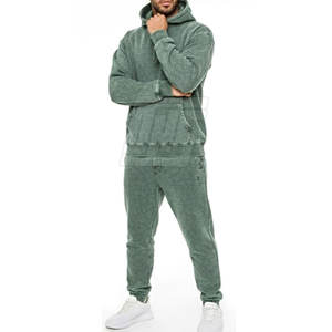 ชุดวอร์มผู้ชายทรงโอเวอร์ไซส์ ล้างสีแบบ Acid Wash ผ้าฝ้ายฟลีซเนื้อนุ่ม ชุดฮู้ดดี้และกางเกงจ็อกเกอร์ สำหรับสวมใส่ลำลองและสไตล์คนเมือง - Product Image 2