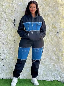 Conjunto Deportivo Unisex de Talla Grande con Capucha para Fiestas, Chándal de 2 Piezas, Invierno, Nuevo Estilo, Manga Larga, Lavado Ácido, Estampado Denim - Product Image 5